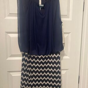 Perceptions Navy and White Chevron Midi Dress